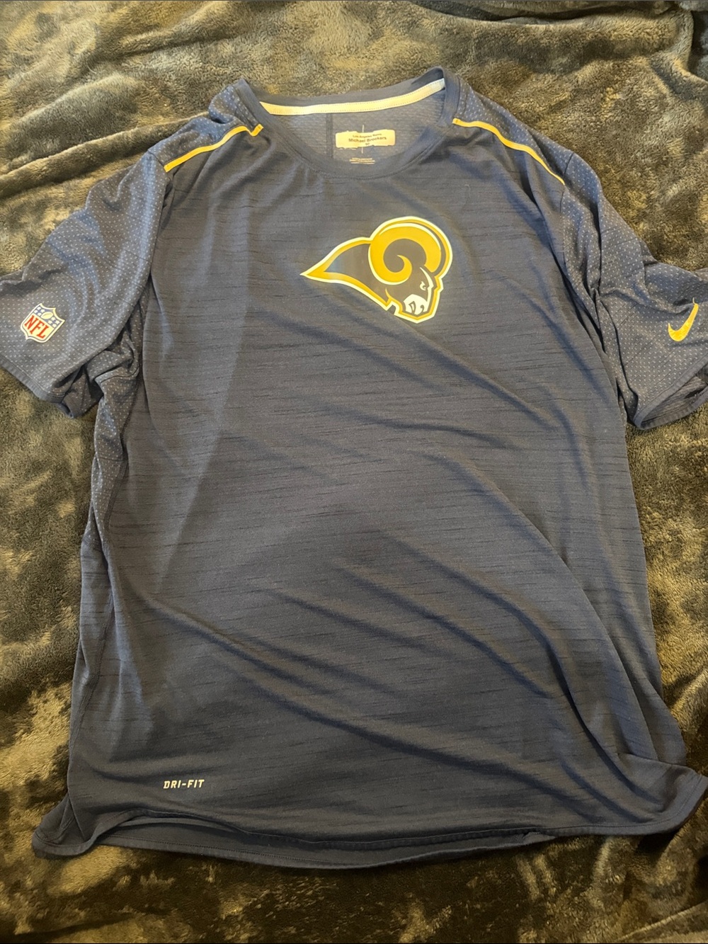 Nike Navy Los Angeles Rams Dri-FIT Short Sleeve Tee with Gold Logo